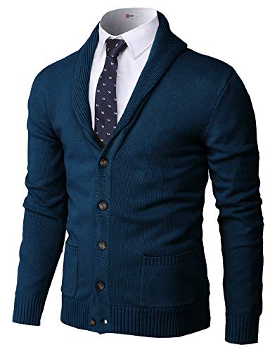 H2H Mens Casual Comfortable Fit Cardigan Sweater Shawl Collar Soft Fabric