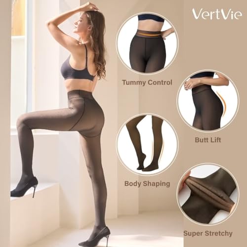 Vertvie 3 Pairs Fleece Lined Tights for Women Thermal Pantyhose Fake Translucent Winter Warm Tights Thick Leggings4