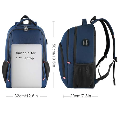 Image of Della Gao Laptop Backpack for Men, 17.3inch Large Business Travel Backpack with USB Charging Port, Water Resistant Computer Bag for Men /Women (Blue)