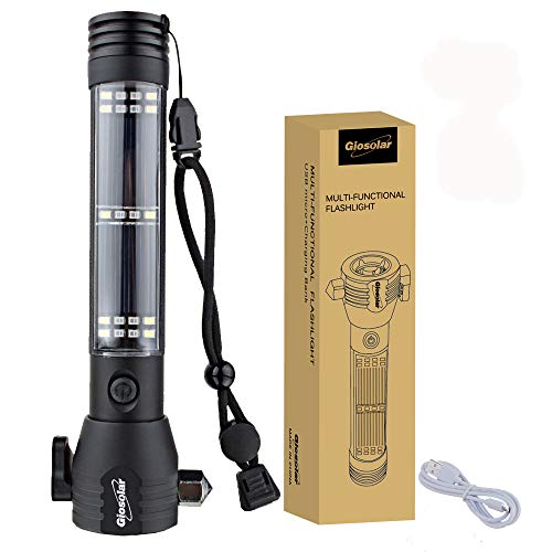 Giosolar multifuncional linterna recargable por USB Linterna funciona con energía solar linterna de mano resistente al agua al aire libre Camping Linternas con USB cable Cover