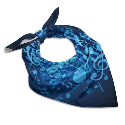 Blue Musical Notes Fashion Square Neck Scarf Head Kerchief Hair Bandana Headscarf for Women