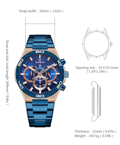 TEARTRACE Watches for Men Luxury Business Fashion Dress Mens Watches Analog Date Chronograph Waterproof Luminous Men's Wrist Watch Relojes para Hombres Christmas Gift for Men Father — view 3