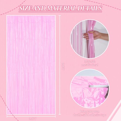 Image of DECOCKRAT 2 Pack Foil Fringe Backdrop - Pastel Pink Shiny Tinsel Curtains for Party Decoration /Photo Booth Props - 3.3x6.6 FT Metallic Foil Backdrop for Birthday, Wedding, Graduation, Christmas.