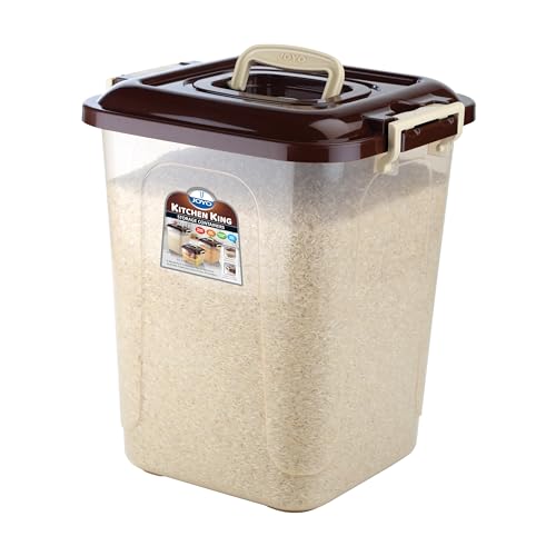 Image of JOYO Kitchen King Container 20.5 L (Pack of 1) Large Rectangular Plastic Container Multipurpose Stackable Storage Box with Lid & Handle - Brown