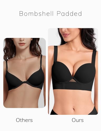 Image of Upushall Push Up Padded Bras for Women Add 2 Cups Longline Plunge T Shirt Everyday Bra Underwire Support