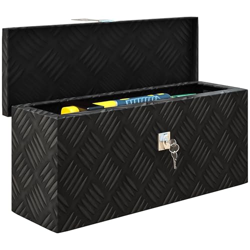 HOMCOM Boîte de rangement - boîte à outils en aluminium - caisse à outil alu. verrouillage clé dim. 50L x 15,5l x 20,5H cm - noir