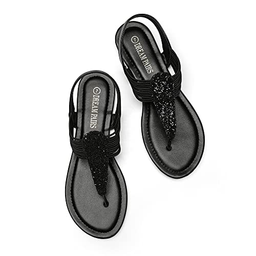 Dream Pairs Spparkly Women's Elastic Strappy String Thong Ankle Strap Summer Gladiator Sandals Black Size 10 #TOP2
