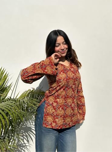 Image of ANNI Designer Cotton Short Kurti for Women | Stylish Kurti | Short Kurti Top | Casual Kurta for Women | Comfortable Cotton Kurtis for Womens