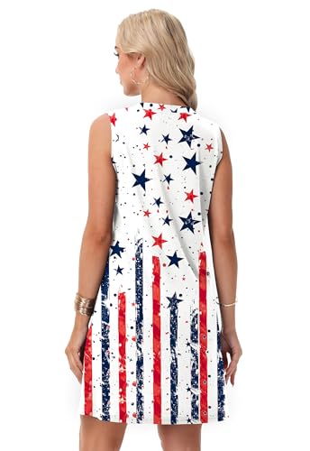 Image of Deerose Womens July 4th Sleeveless Dress American Flag Swim Cover Up Dress with Pockets