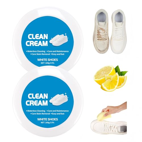 acuever 2PCS White Shoes Clean Cream - Multipurpose No-Wash Solid Comes with Sponge Removes Stains, White Shoe Cleaner Cream for Sneakers Leather Soles, 60-Second Quick Clean, 160G