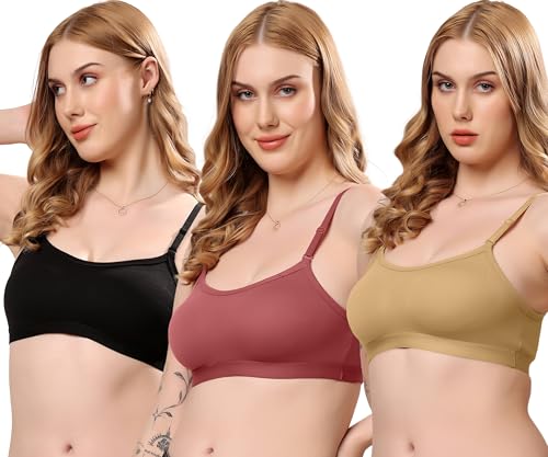 Image of London Hills Women's Cotton Sports Bra for Women Solid Bra Wireless & Non Padded Full Coverage Soft Hold Straps Super Combed Cotton Elastane Stretch Full Coverage Slip-On Active Bra