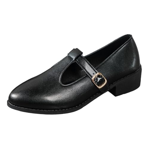 Zapatillas Deportivas para Mujer Zapatos Casuales Elegantes para Mujer, Estilo Retro, Puntiagudos, Planos, Mary Jane, tacón bajo, sin Cordones, Calzado cómodo Uso Diario (Black, 38)
