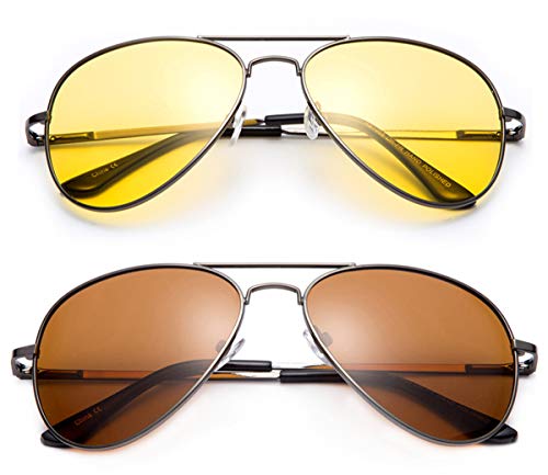 Night Vision & Day Time Driving Sunglasses Classic Aviator Style w/Spring Hinge