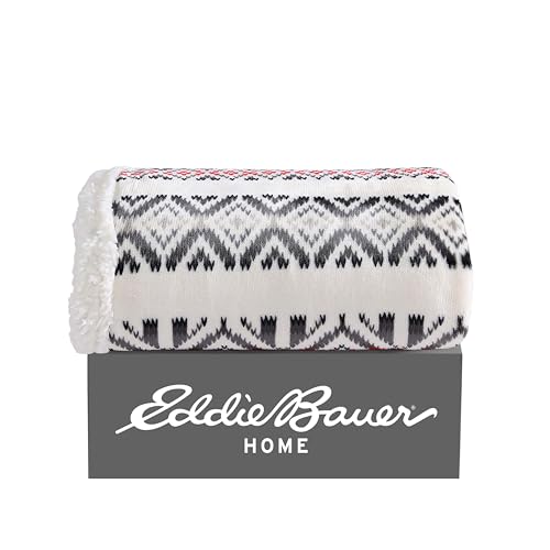 Image of Eddie Bauer - Throw Blanket, Brushed Fleece & Plush Sherpa Soft Bedding, Blanket for Couch & Bed (Mountain Village Red, 50 inch x 60 inch)