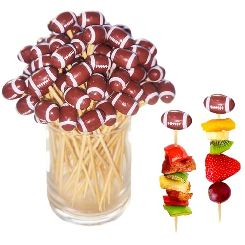 100 Pieces Football Cocktail Picks, 4.9 Inch Decorative Toothpicks for Appetizers, Long Bamboo Toothpicks, Picks for Fruits Toothpicks Sandwich Buffets Party Supplies (Football 3D) by Partico - Used condition - US$12.78