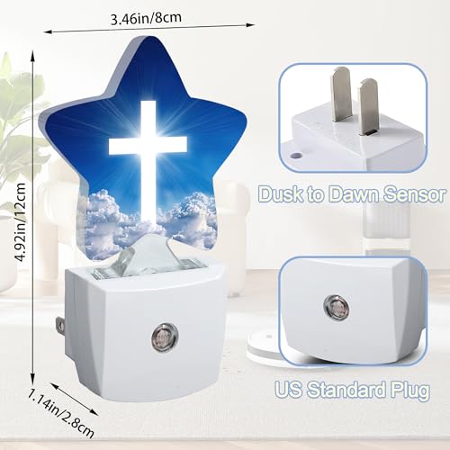 Image of Cross Heaven Night Light,White Cross Sunset Plug-in Star Night Lights with Dusk-to-Dawn Sensor for Bedroom,Bathroom,Living Room Sleep Friendly Lamp for Women Girls Boys Gift,0.5W
