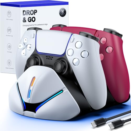Image of PS 5 Controller Charger Station for DualSense & Edge - Just Drop & Charge - Dual Charging Dock Compatible with PlayStation5 Controller, Space-Saving Stand for PS 5 Accessories (L)