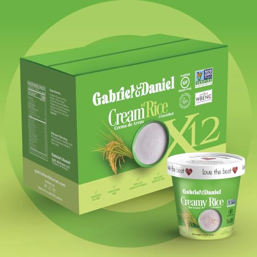 Gabriel &amp; Daniel Creamy Rice Hot Cereal Cup – Non-GMO, Pure and Organic Gluten Free Cereal – Rich in Iron &amp; Essential Nutrients for a Nourishing and Instant Breakfast – Quick &amp; Easy Meal (Pack of 12)