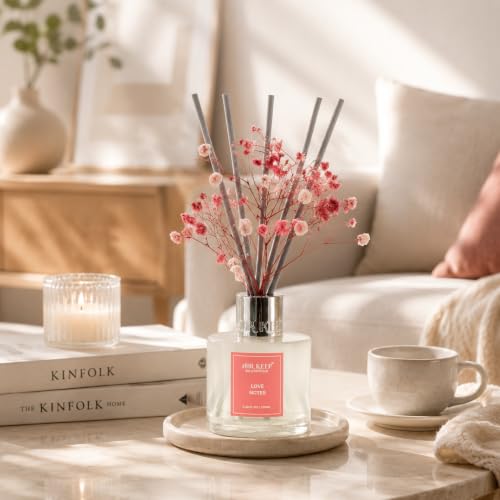 Image of Airkeep Reed Diffuser Set,3.38 fl oz (100 ml) - Love Notes Oil Diffusers with 8 Reed Sticks, Home Fragrance Reed Diffuser for Bathroom Shelf Decor