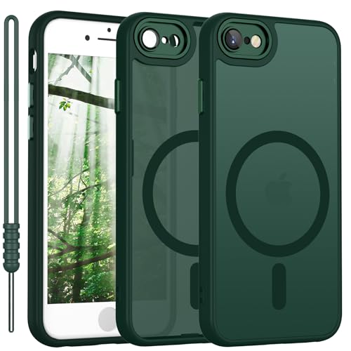 Cover Magnetica per iPhone SE 3/2 (2022/2020) Compatibile con MagSafe, Custodia per iPhone 7/8 Traslucida Opaca Case Ultra-Sottile Silicone Anti-Scivolo Resistente ai Graffi, Verde Scuro