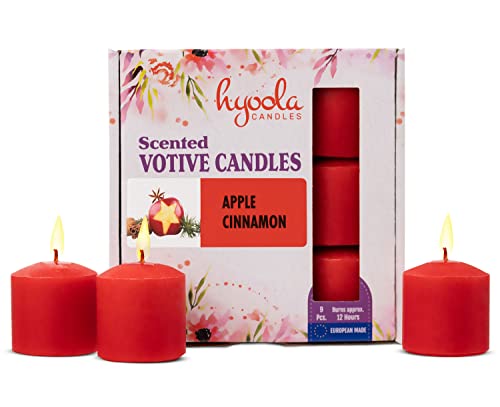 Hyoola Bougies Votives Parfumées - Bougies Votives Pomme-canelle - Durée de Combustion 12 Heures - Lot de 9 - Fabrication Européenne