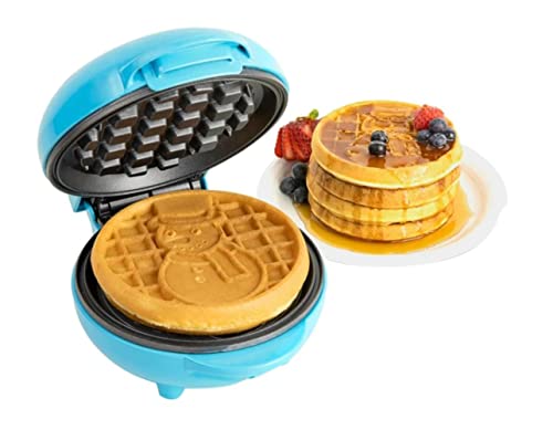 Nostalgia MyMini Snowman Waffle Maker - Belgian Style With Snowman Motif, Double Non-Stick for Cheese Sandwiches