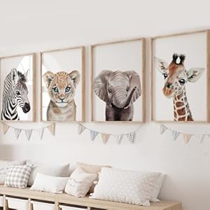 KIU DESIGNS Safari Nursery Decor, Unframed 8×10 Poster Set of 4, Jungle Animal Wall Art for Unisex Nursery