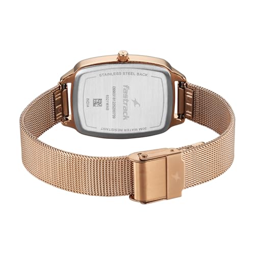 Image of Fastrack Wild Bird Feather Dark Green Dial Rose Gold Stainless Steel Strap Watch for Women - 6321WM04