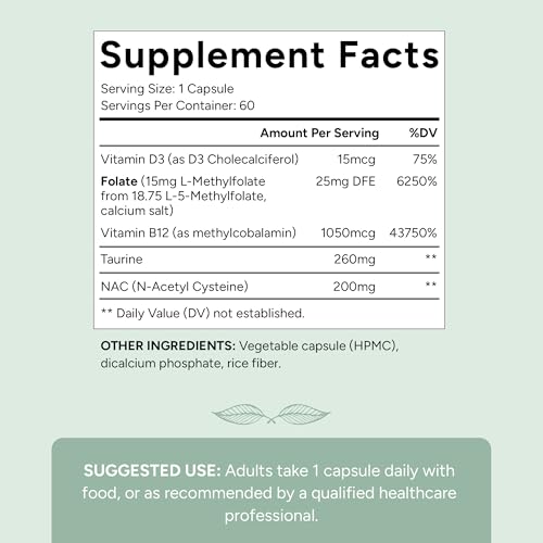 image for Natural Approach L-Methylfolate 15mg plus Methyl B12, D3, Taurine & NA