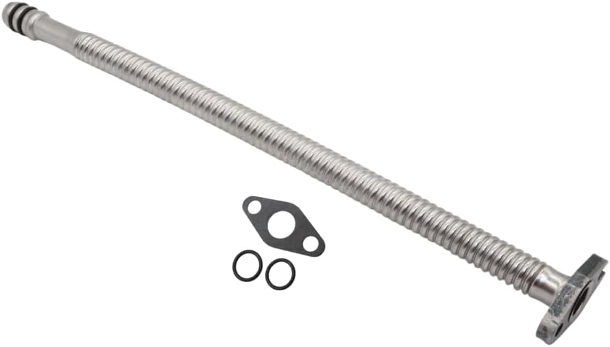 Diesel Power Source 25" Stainless Steel Flexible Turbo Oil Drain Tube Cummins 5.9L 6.7L 12V 24V ISX Turbo Drain Line Kit Universal Fit High Temperature Braided Hose Performance