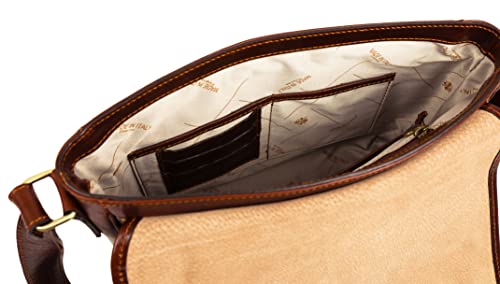 Time Resistance Leather Messenger Bag For Men, Handmade Crossbody Bag, Shoulder Bag Made In Italy (Brown) #TOP4