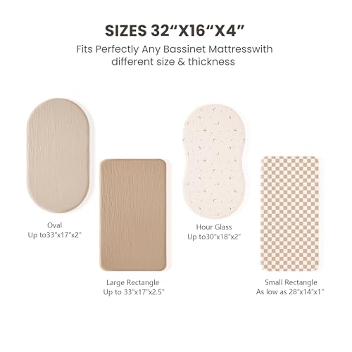 Image of Konssy 2 Pack Muslin Bassinet Sheets for Baby Boy, 100% Cotton Soft Breathable Bassinet Mattress Sheets Fit for Hourglass Oval Cradle Rectangle Mattress (Coffee Check,Moon)