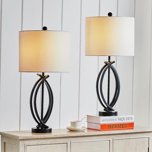 Hightry HTA81-BK 26 Inch Industrial Table Lamps Set Of 2, 3-Way Dimmable Farmhouse Nightstand Lamps Black Metal Bedside Lamps With White Shade For Living Room Bedroom, End Table Desk Lamps thumb #5