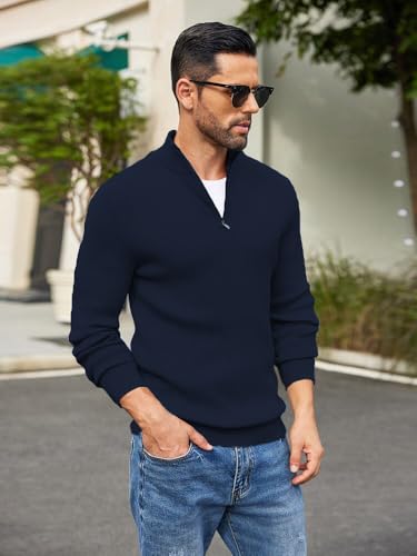 Image of DENIMHOLIC Men High Neck Zipper Full Sleeve Cotton Knitted Winter Sweater for man