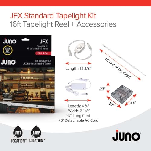 Juno JFX LED Tapelight Starter Kit, 16 Foot Neutral White LED Strip Light, Flexible Under Shelf LED Lighting with Dimmer, 200 Lumens, Easy Install Plug-in Light Strip for Kitchen or Accent Lighting by Juno - Image 4