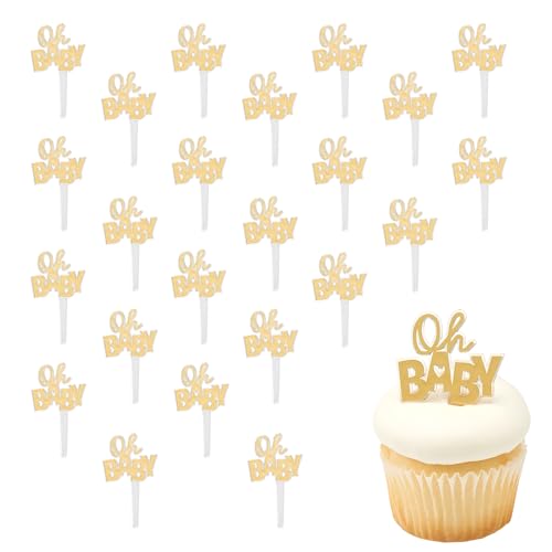 Oh Baby Déco Gâteau Anniversaire et Cake Topper Doré Baby Shower - 24 Pièces