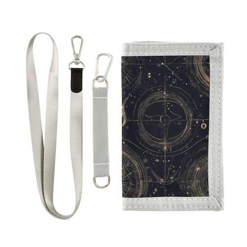 miaozhen Black and Gold Tarot Astrology trifold fold wallet for womens minimalist casual wallet with lanyard billetera tarjetero para hombre