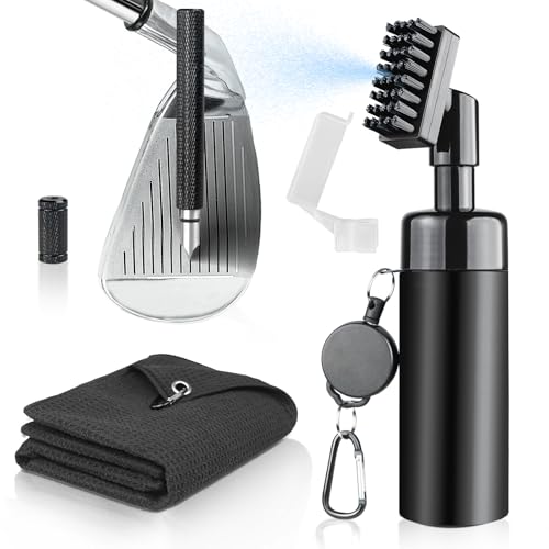 Golfupp Golf Reinigungsset mit Golfschläger Schärfer, Golf Handtuch, Wasserbürste mit Sprühflasche & Ausziehbarem Clip - Golf Zubehör, Golfschläger Reinigungsbürste, Perfekte Golf Geschenke
