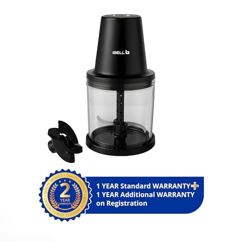 Image of iBELL Electric Chopper for Kitchen Use with 840ml Large Transparent Bowl, 2 Speed Control, Multipurpose Food Chopper for Chopping, Mincing, Dicing, Pureeing, Whisking & Ice Crushing (Black)