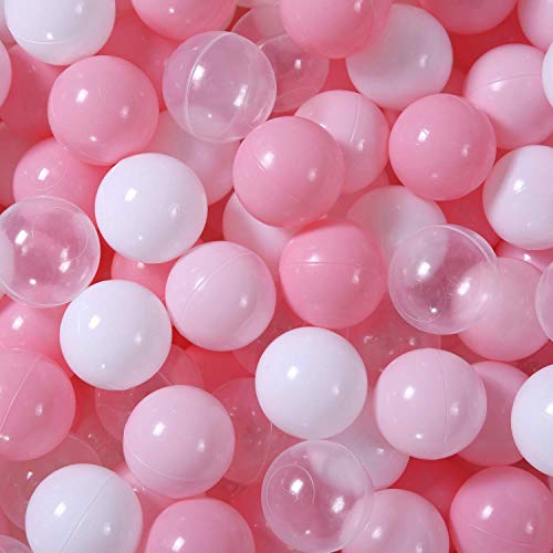 Image of GOGOSO Ball Pit Balls for Toddler, Baby Plastic Playballs Kids Soft Pastel Pelotas Non-Toxic BPA-Free 2pink+White+Clear 100 Balls