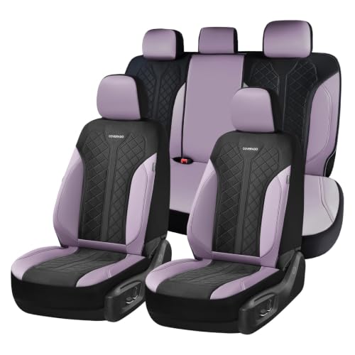 Image of Coverado Seat Covers for Car Fullset, Leather Car Seat Covers 5 Seats, Breathable Purple Driver Seat Protectors, Luxury Automotive Covers, Universal Fit for SUV, Truck, Sedan