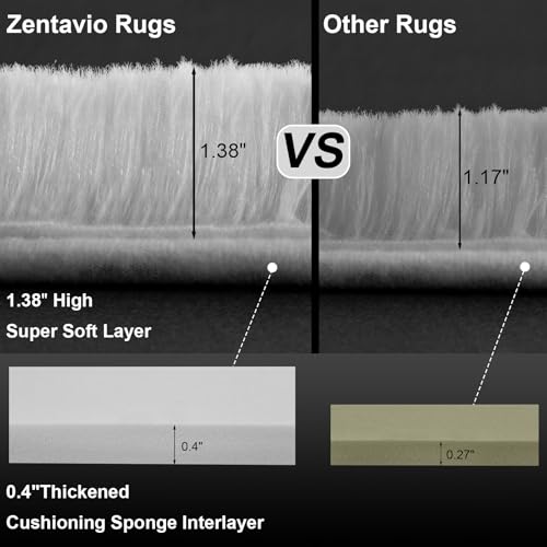 Zentavio White Living Room Rugs 9x12 Large Area Rugs for Bedroom Soft Fluffy Furry Shag Aesthetic Carpet Plush High Pile Floor Rug for Nursery Kids Room Dorm Home Decor