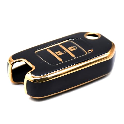 Image of KMH TPU Gold Car Smart Key Cover Compatible for Honda City, Civic, Jazz, Amaze, CR-V, WR-V, BR-V 3 Push Button Smart Key Shell Case Holder, Key Protector (Black Gold) Pack of 2