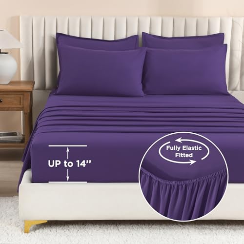 Litanika Comforter King Size Set Purple - 7 Pieces Bed in a Bag King Bedding Comforter Sets, Plain Lightweight Bed Set with Comforter, Sheets, Pillowcases & Shams