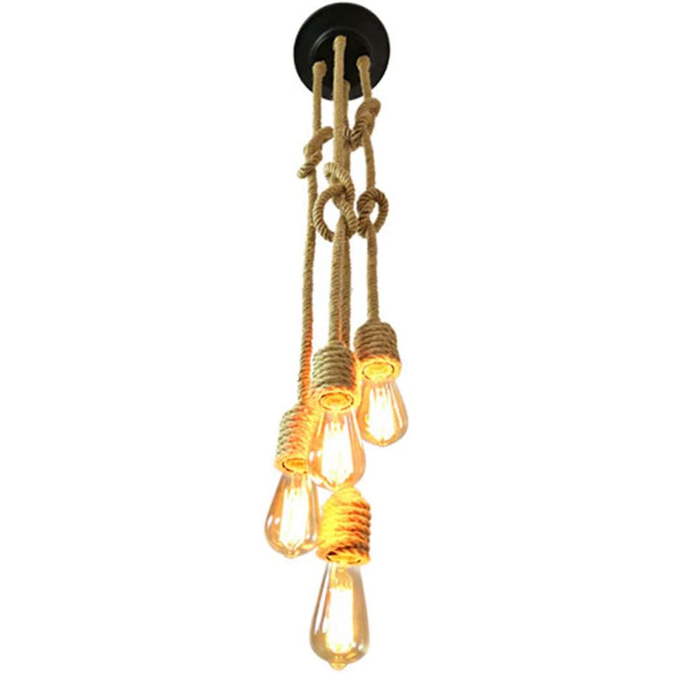 Lustre industriel E27 4 têtes en corde de chanvre 1.2M pour déco loft