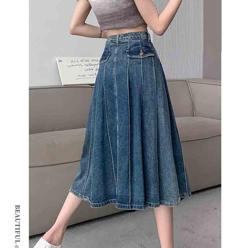 Summer Retro Pleated Denim Skirt, Fashionable and Aesthetic, high Waisted A-line Skirt, Harajuku Denim Skirt4
