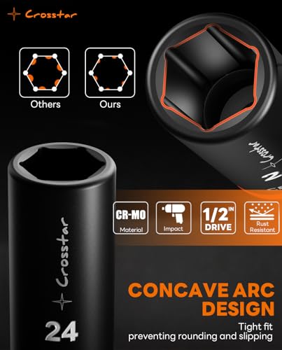 Image of Crosstar 1-1 /8'' 1 /2 inch Drive Deep Impact Socket, CR-MO Steel 6 Point Socket, High-Torque Axle shaft Nut Sockets with Stamped & Ink-Filled Size Markings, for Automotive Repairs and Home Maintenance