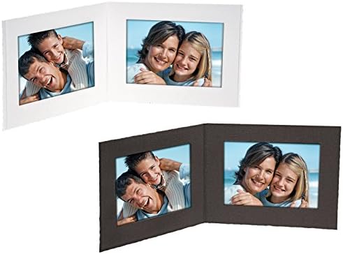White cardboard double photo folder frame w/plain border sold in 25s - 5x7