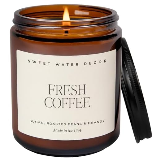 Sweet Water Decor Fresh Coffee Soy Candle | Caramel Creme, Mocha Latte and Kona Coffee Scented Candles for Home | 9oz Amber Jar + Black Lid, 40+ Hour Burn Time, Made in the USA