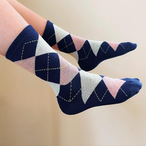 tiemart Children's Navy Blue and Blush Pink Argyle Socks3